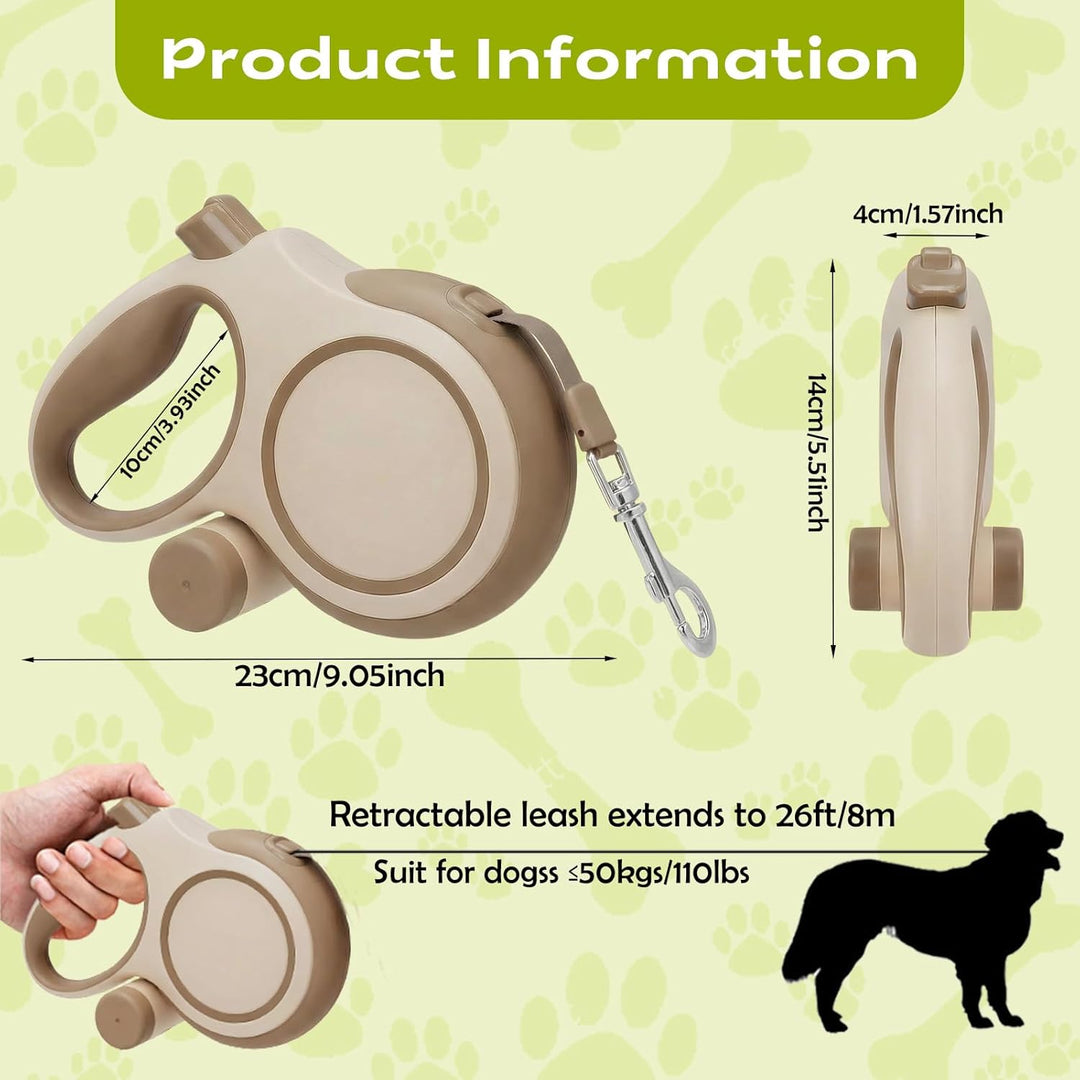 Hundeleine 8m, Robuste Rollleine für Hunde bis 50kg/110lbs, Flexileine mit Bequemen Griff & Kotbeute
