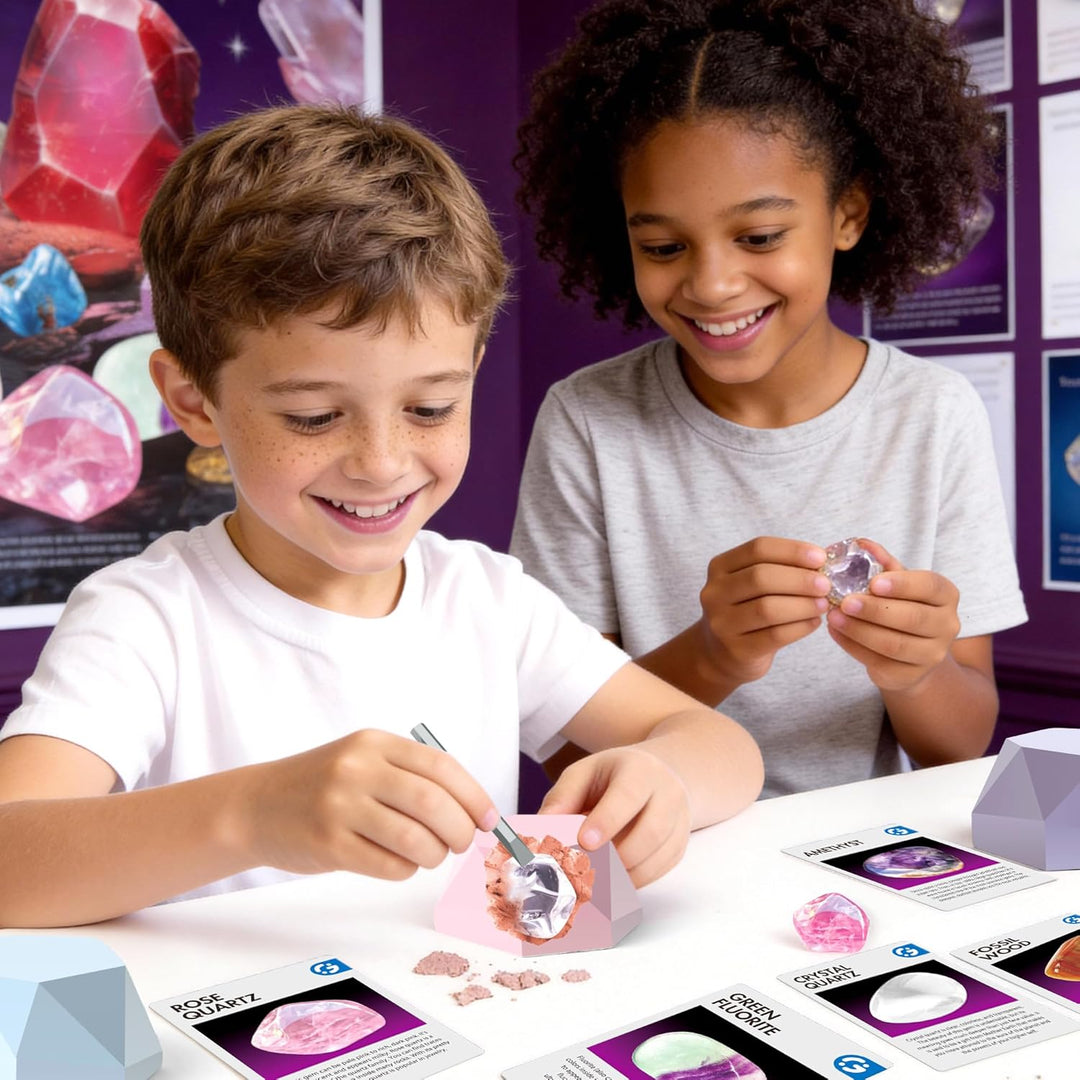 Gamerside Edelstein Ausgrabungsset für Kinder – Mit 12 Edelsteinen und Kristallen zum Ausgraben | Au