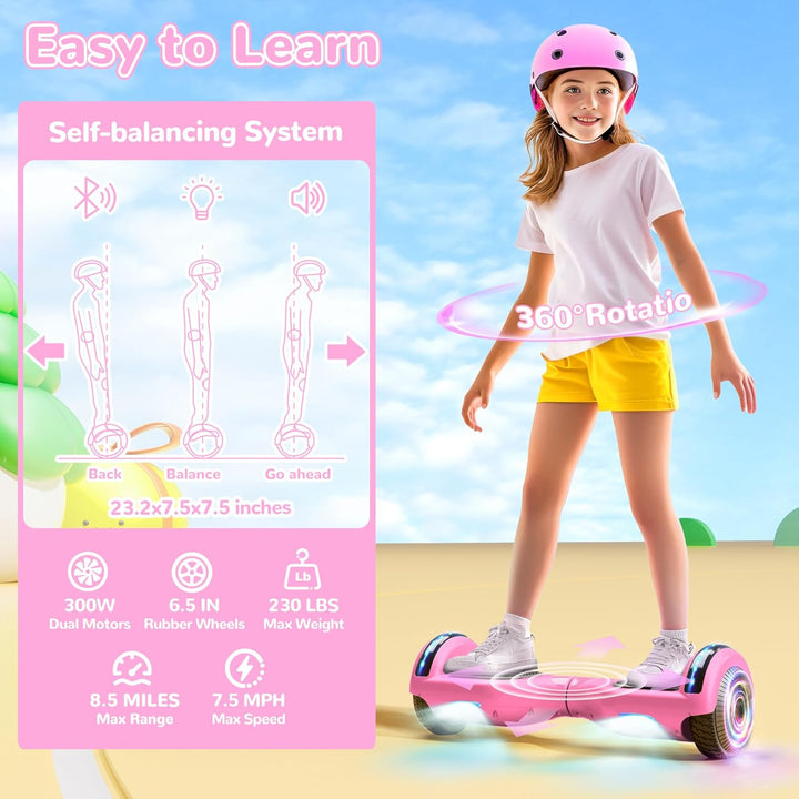 SISIGAD Hoverboard, Auto-équilibré Gyropode électrique 6.5 Pouce Hoverboard Hover Scooter Board avec