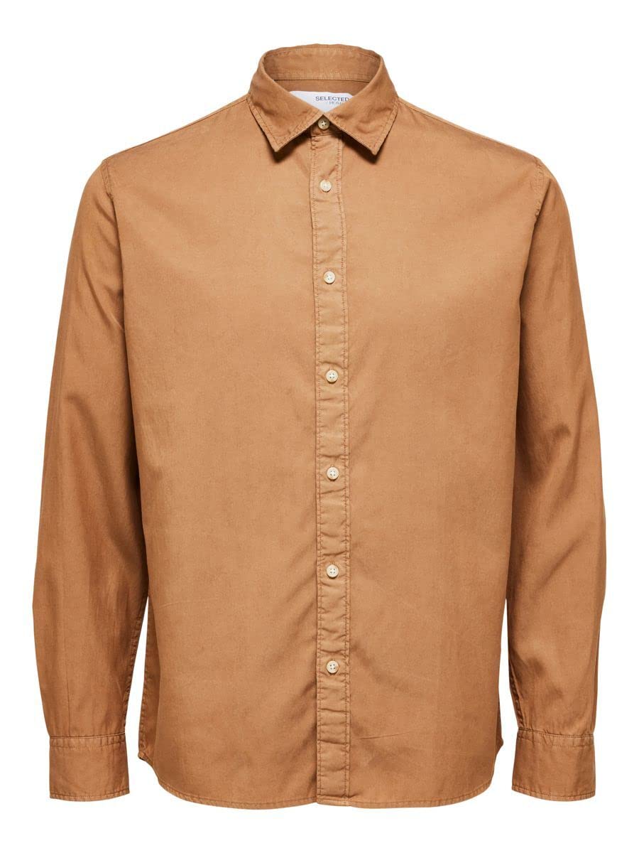 SELETED HOMME Herren Slhregpastel-Linen Shirt Ls W Noos Hemd, M Toasted Coconut