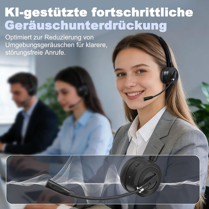ShinePick Bluetooth Headset mit Mikrofon, BT 6.0 Technologie, Geräuschunterdrückung, Kabelloses Head