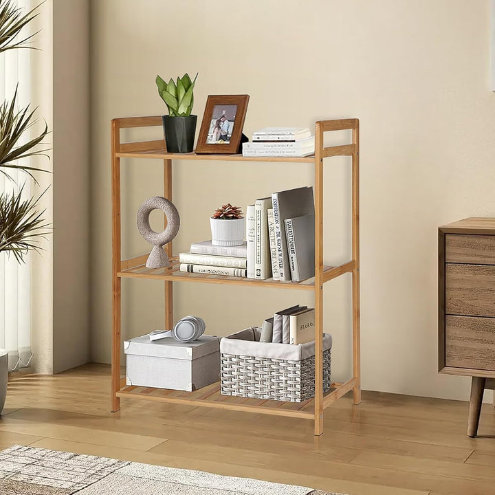 PACHIRA Standregal mit 3 Ablagen, 51 x 25 x 71 cm Bambusregal, Stehendes Lagerregal Aus Bambus, Als