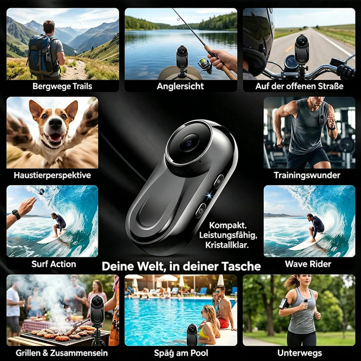 Mini Action Cam 1080P,Action Camera,Tragbare Kamera mit 360° Drehbarem Clip und Magnetclip,Mini K-Am