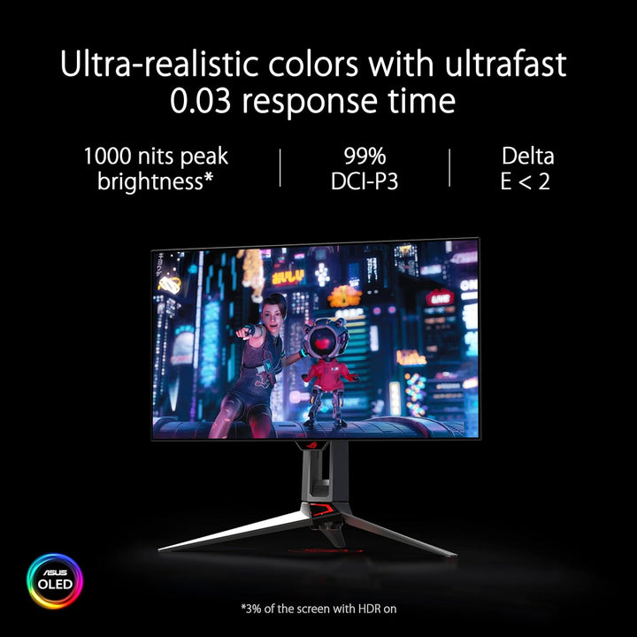 ASUS ROG Swift OLED PG27AQDM - 27 Zoll WQHD Gaming Monitor - 240 Hz, 0.03ms GtG, G-Sync, FreeSync, G