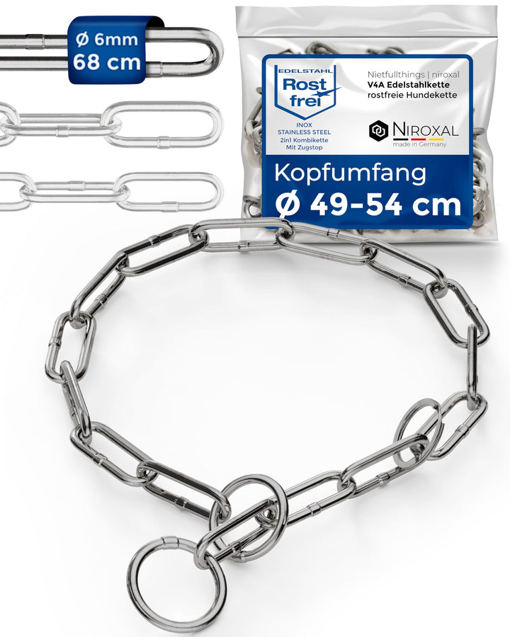 rostfreier Kettenwürger mit Zugstop zum Hundetraining - Hundehalsband Hundekette aus Edelstahl - lan