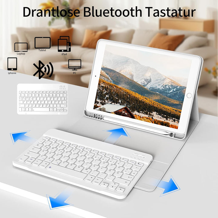 hülle mit Tastatur für iPad 9/8/7 Generation (2021/2020/2019) 10,2 Zoll, weiche TPU-Rückseite mit St