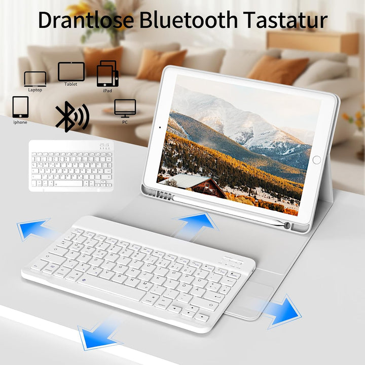 hülle mit Tastatur für iPad 9/8/7 Generation (2021/2020/2019) 10,2 Zoll, weiche TPU-Rückseite mit St