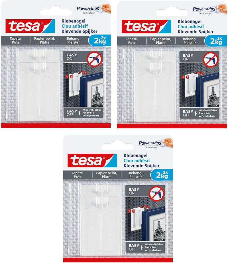 tesa Klebenagel für Tapeten und Putz 2 kg halteleistung (2 kg 6 Nägel), 2 kg 6 Nägel