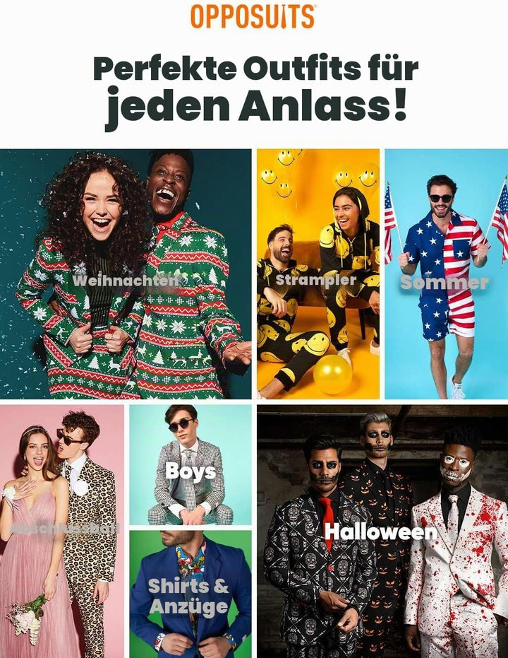 OppoSuits Herren Opposuits Halloween Suit For Men in Creepy And Stylish Print Anzug 46 Discoballer,