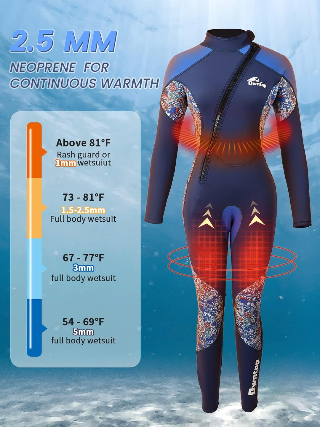 PROTAURI Neoprenanzug Damen 3MM Lang Neopren Reissverschluss Tauchanzug Warm Thermo Halten Ultra Str