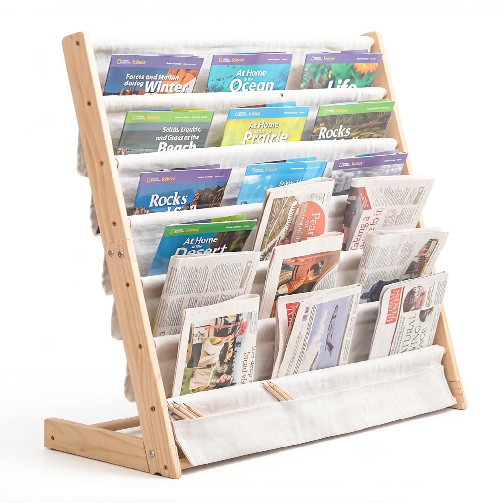 HEYOUTH Kinder Bücherregal aus Holz, Beige, Beige