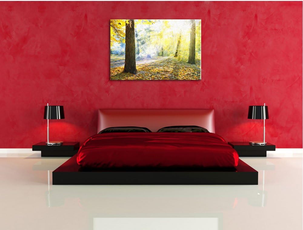 Pixxprint Sonnenstrahlen im Wald als Leinwandbild/Grösse: 100x70 / Wandbild/Kunstdruck/fertig bespan