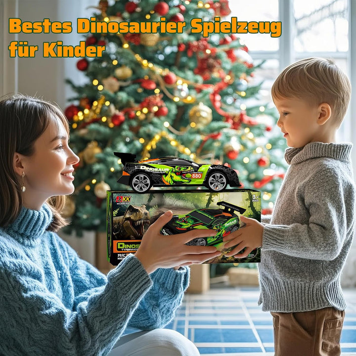 Ferngesteuertes Auto ab 3 4 5 6 Jahre, Dinosaurier Spielzeug mit Licht und Musik, 15KM/H 1/16 Fernge