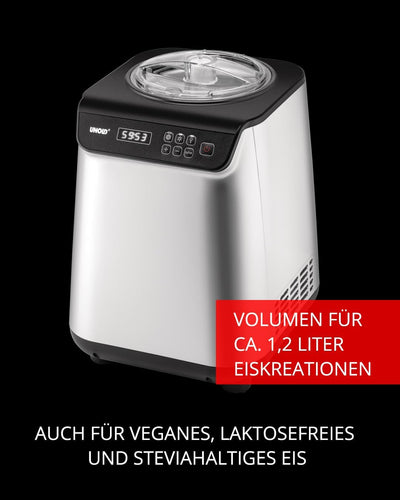 Unold EISMASCHINE UNO, mit Kompressor, 1,2 Liter Volumen, Edelstahl-Eisbehälter, mit Timer, 18/8, 1.