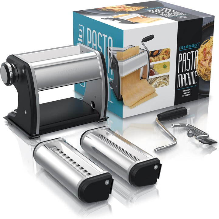 Arendo - Nudelmaschine Pasta Maker – Edelstahl – Nudelpresse – 7 einstellbare Stärken - manuell - Du