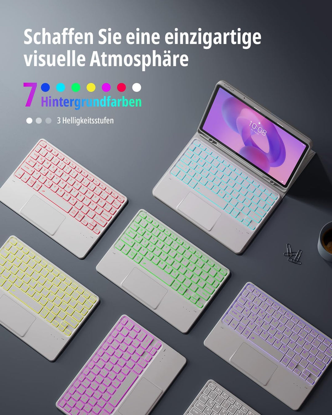 CACOE Tastatur Hülle für Lenovo Idea Tab 2025 11 Zoll (TB-336ZU TB-336FU) mit Touchpad, 7-Farbige Hi