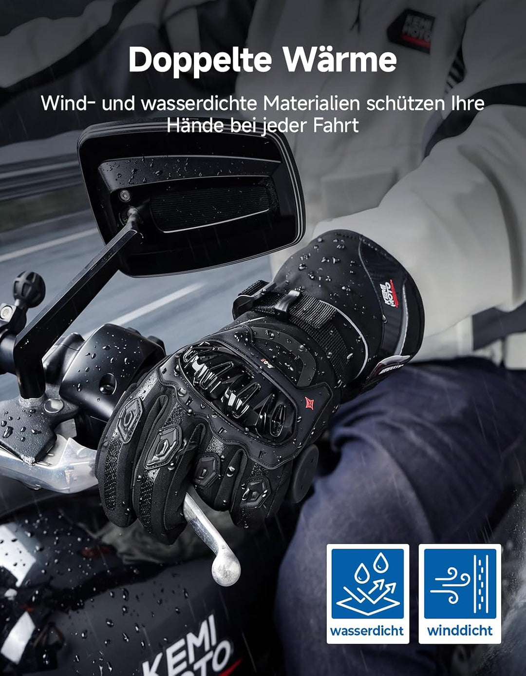 KEMIMOTO Winter Motorradhandschuhe, geprüfte Motorradhandschuhe,Motorrad Handschuhe Winter, Touchscr