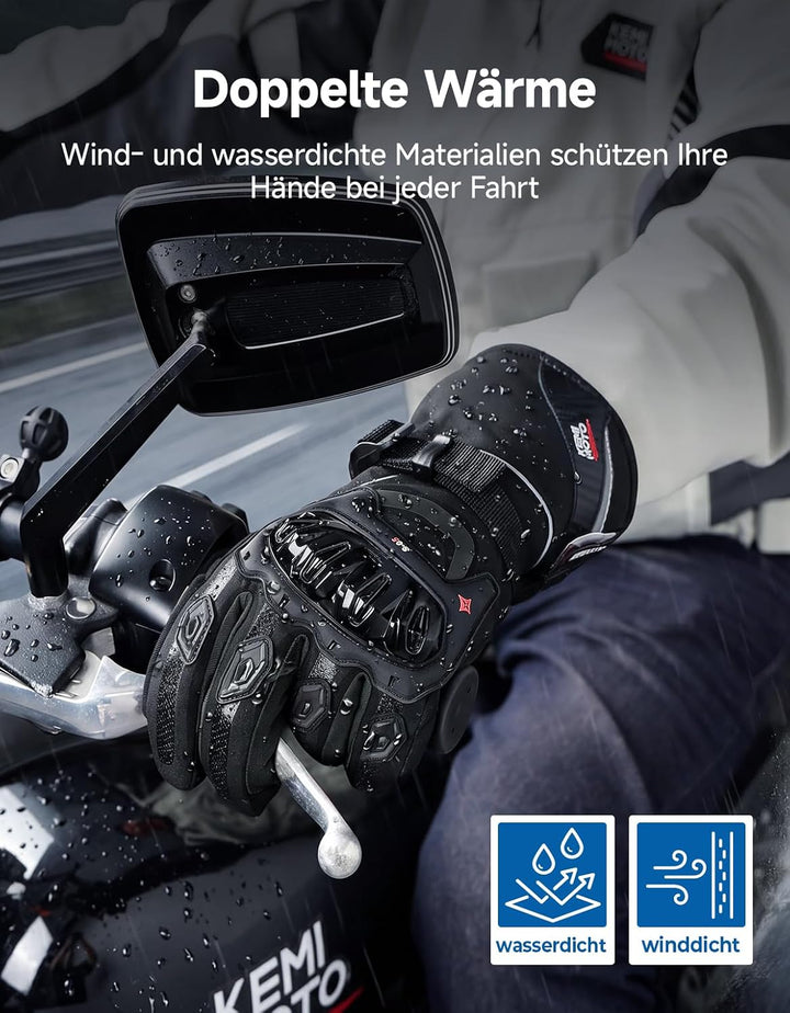 KEMIMOTO Winter Motorradhandschuhe, geprüfte Motorradhandschuhe,Motorrad Handschuhe Winter, Touchscr