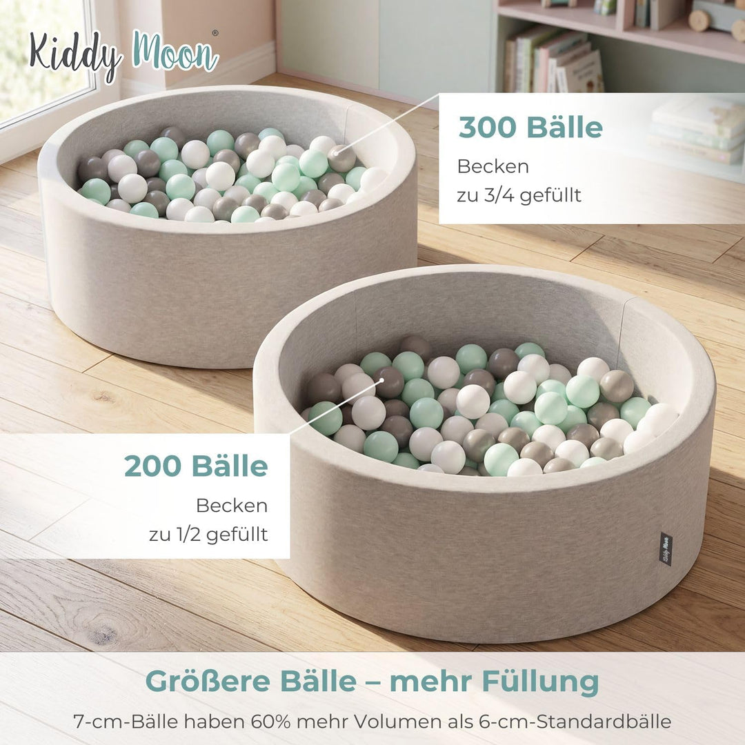 KiddyMoon Bällebad 90X30cm/300 Bälle ∅ 7Cm Bällepool Mit Bunten Bällen Für Babys Kinder Rund, Hellgr