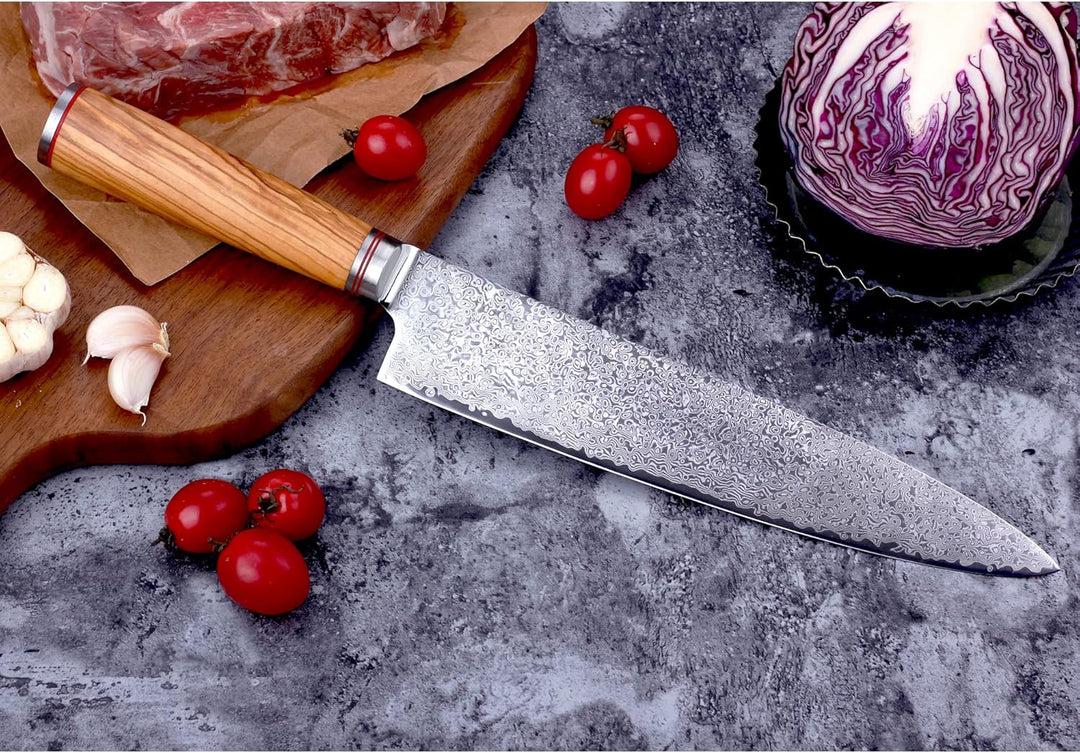 YOUSUNLONG Kochmesser 25,5 cm (10 Zoll) Japanisches Hackmesser Damaststahl Super Sharp - Griff aus i