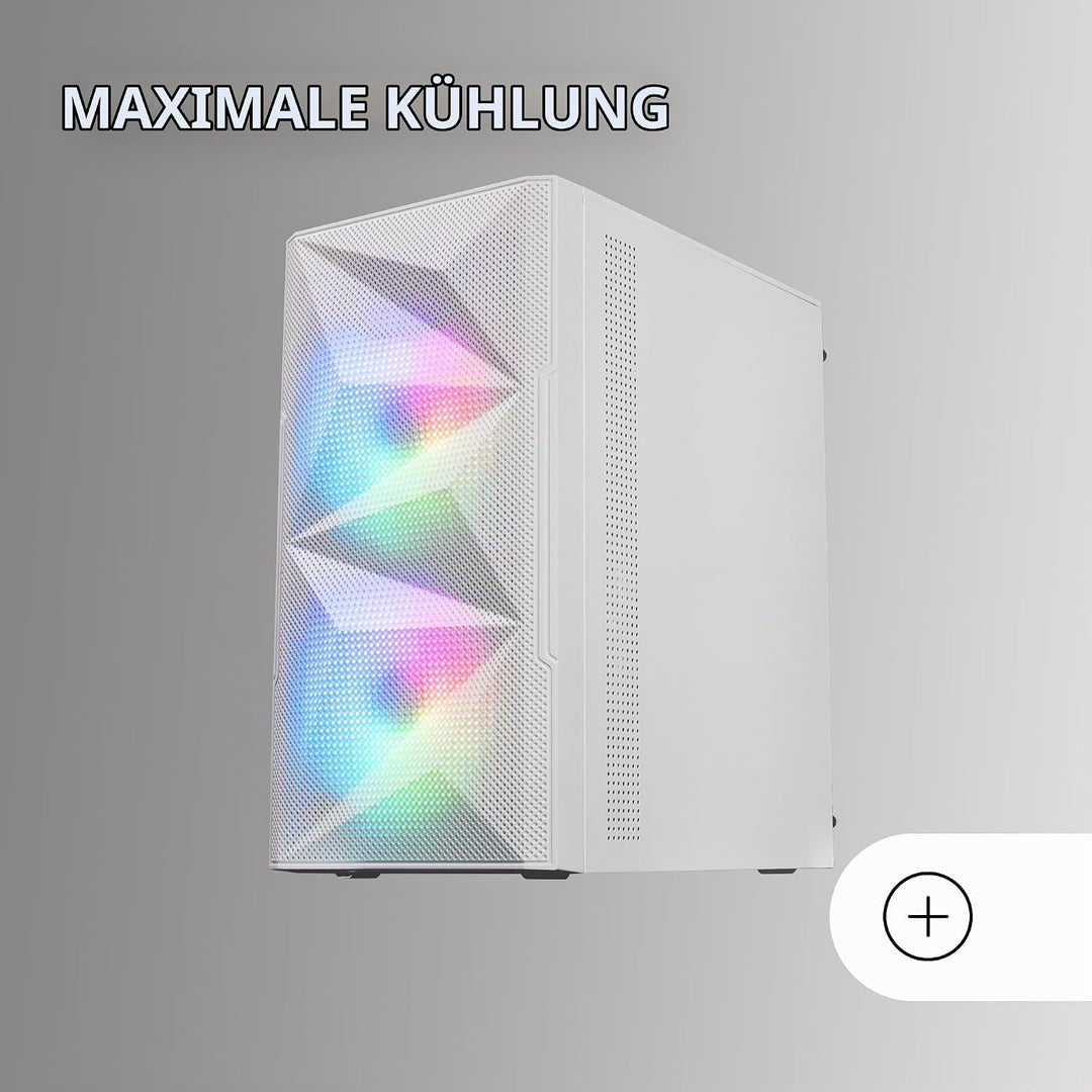 Mars Gaming MC-ME Weiss, Kompaktes MicroATX-Gaming-Gehäuse, Seitenfenster aus Gehärtetem Glas, Geome