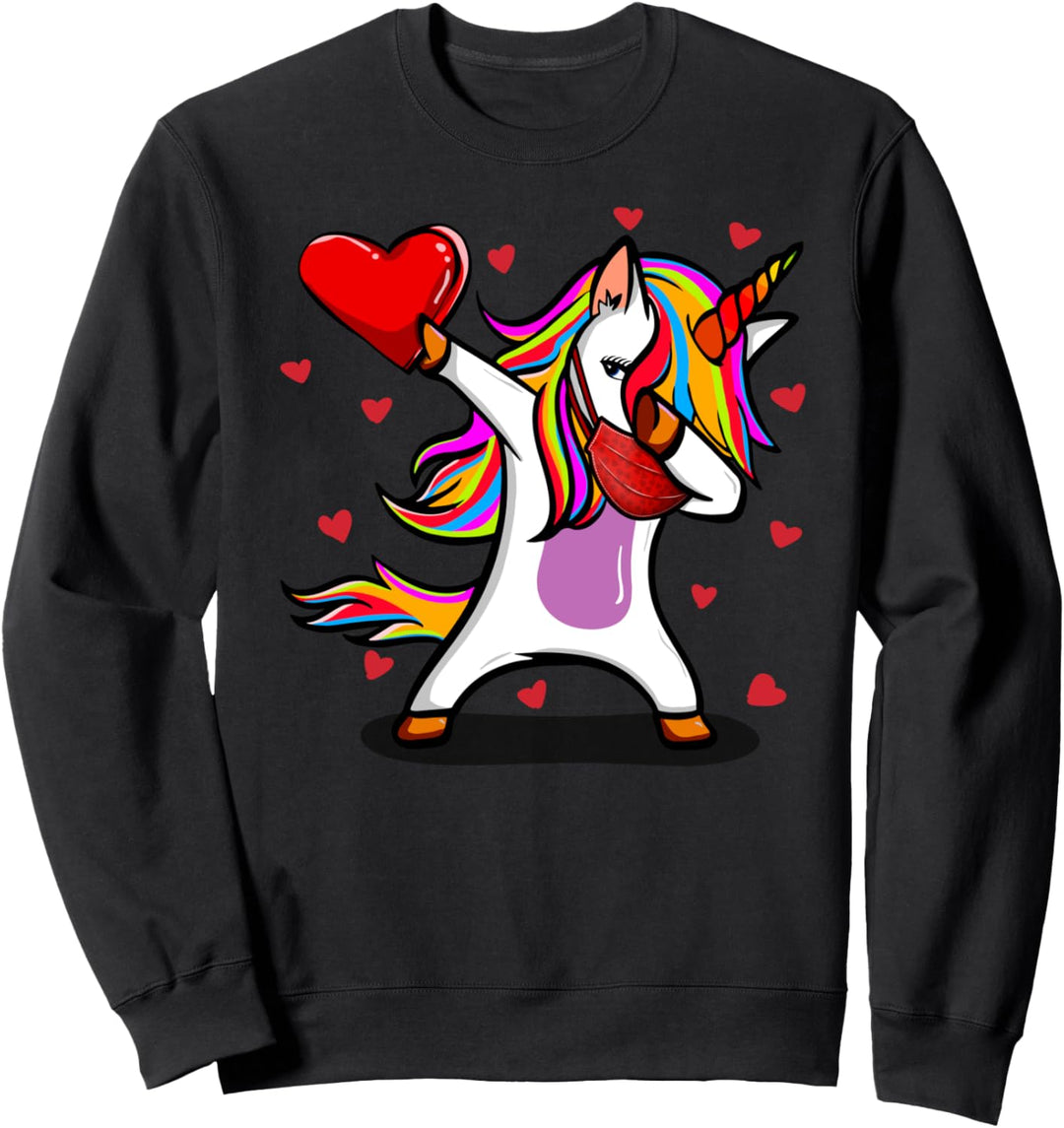 Dabbing Unicorn Wears Face Mask Valentins Kostüm Geschenke Sweatshirt