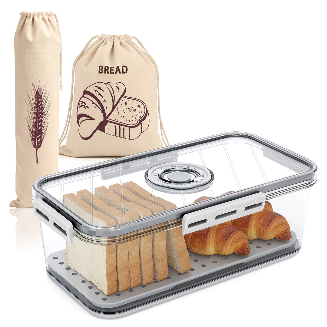 Mittimiya Kunststoff Transparent Brotkasten, Versiegelt Brotbox mit Zeitaufzeichnung, Brotaufbewahru