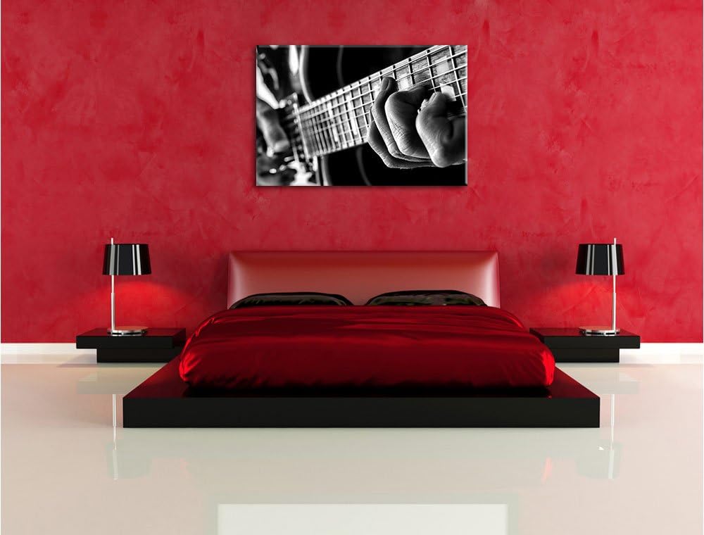 Pixxprint Gitarre Spielen / 100x70cm Leinwandbild bespannt auf Holzrahmen/Wandbild Kunstdruck Dekora