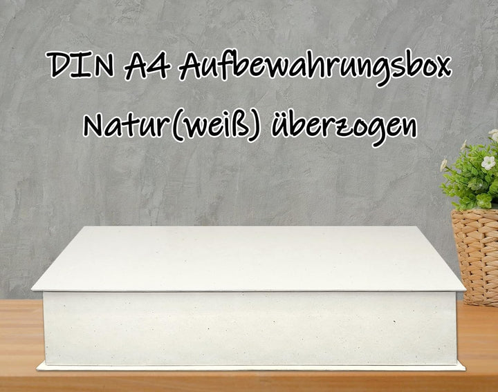 NEUSER PAPIER Geschenkbox mit Klappdeckel - 1 Stück - DIN A4 - Natur(weiss) bezogen - innen schwarz