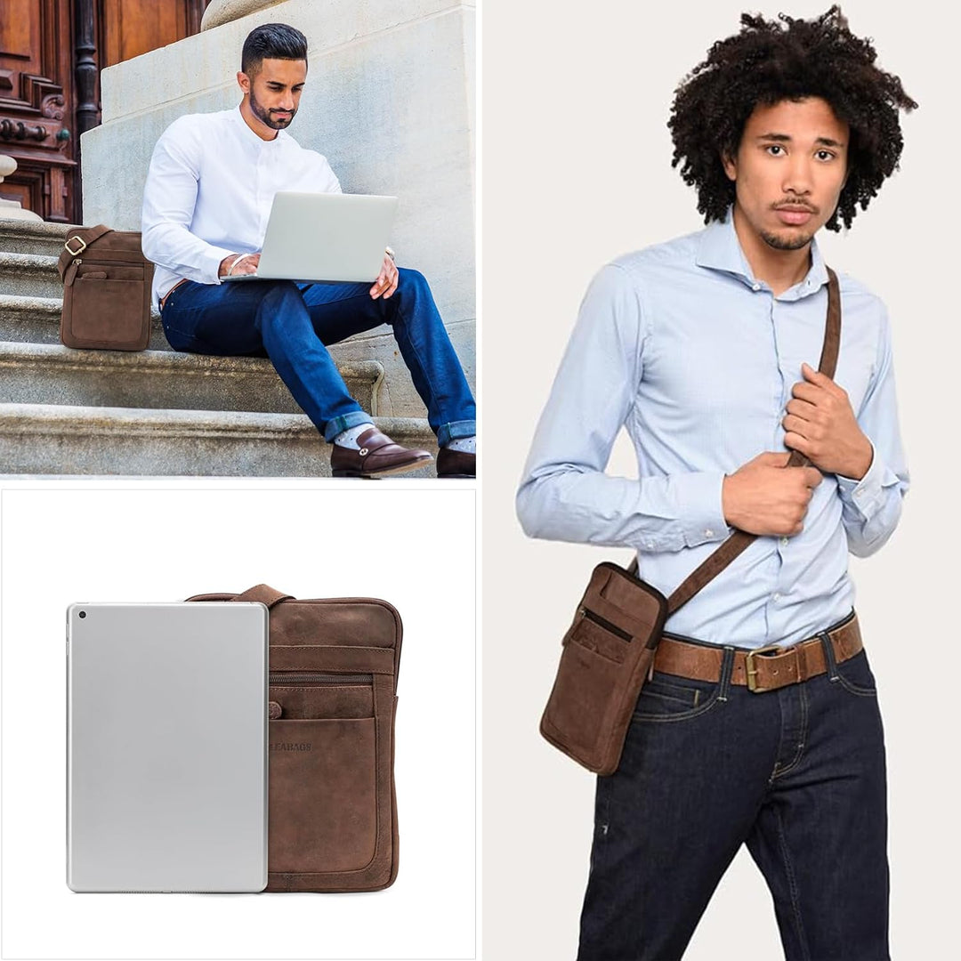 LEABAGS Leder Umhängetasche Herren & Damen I Messenger Bag mit Schultergurt I Schultertasche I Arbei