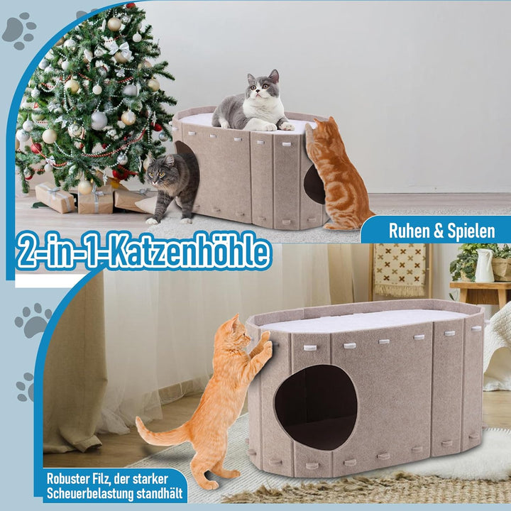 Filz-Katzenbett mit extra viel Platz, Winterfester Katzenkorb & Katzenschlafplatz – Robustes Katzenh