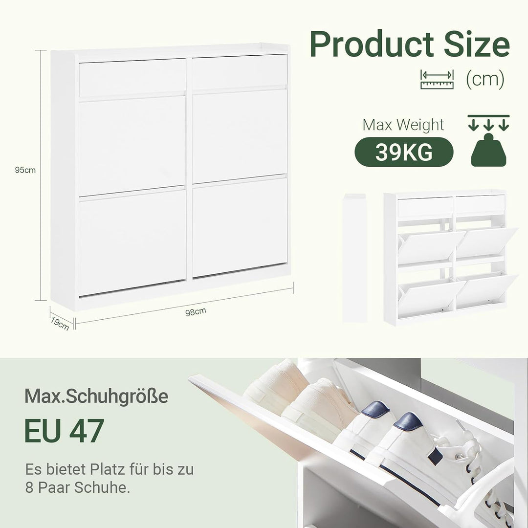 SoBuy Schuhkipper mit 4 Klappen Schuhablage Schuhschrank schmal Schuhregal mit 4 Ablageflächen Schuh