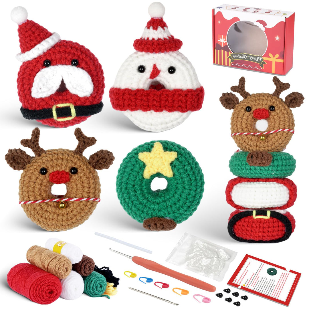 VolksRose Weihnachts-Häkelsets für Anfänger und Erwachsene, Häkel Strickset mit Haken, Garn, DIY-Häk