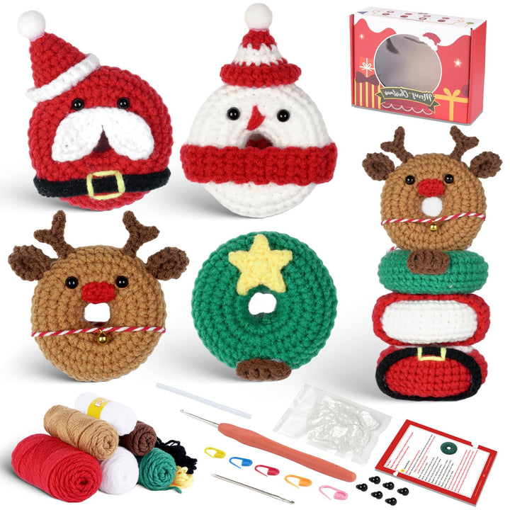 VolksRose Weihnachts-Häkelsets für Anfänger und Erwachsene, Häkel Strickset mit Haken, Garn, DIY-Häk