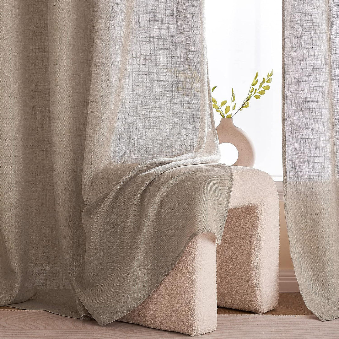 Woaboy Leinen Gardinen Halbtransparent Vorhänge Leinenoptik Wohnzimmer mit Ösen Stores Gardine Schla