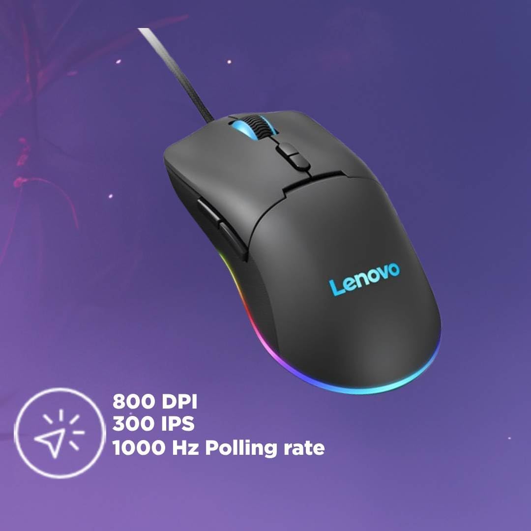 Lenovo M210 RGB Gaming-Maus (7 Tasten, RGB-Licht mit 3 Zonen, 8000 DPI, 300 IPS, 35 G, 1000 Hz), Sch