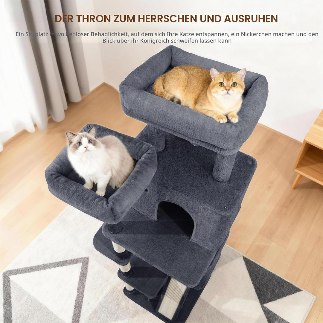 Kratzbaum 152 cm, Katzenbaum Gross, Kratzbaum Grosse Katzen Stabil mit Kratzsäulen, Kratzbrett, 2 Be