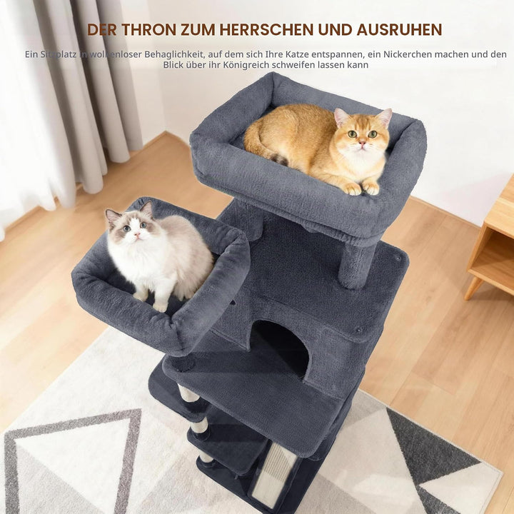 Kratzbaum 152 cm, Katzenbaum Gross, Kratzbaum Grosse Katzen Stabil mit Kratzsäulen, Kratzbrett, 2 Be