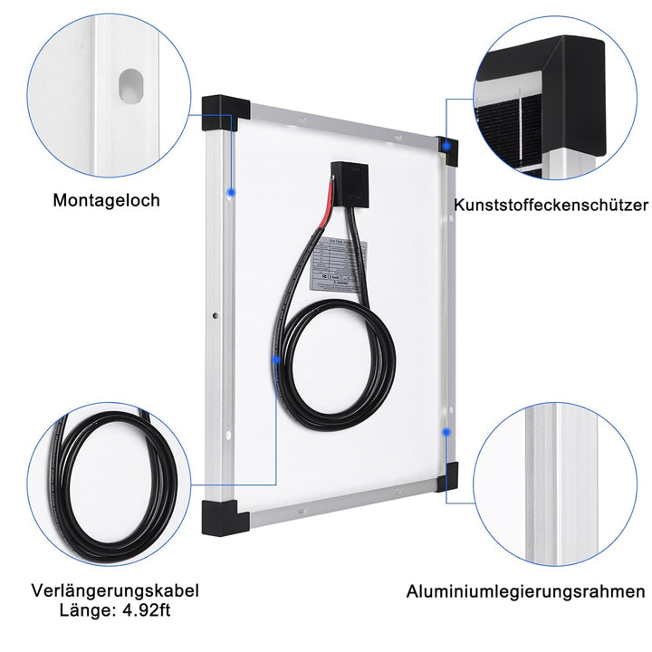 【50W Solarpanel 12V Kit】DERUXI 50 W 12V Wohnwagen Solar Panel Kit: Monokristallines Solarpanel 50W m