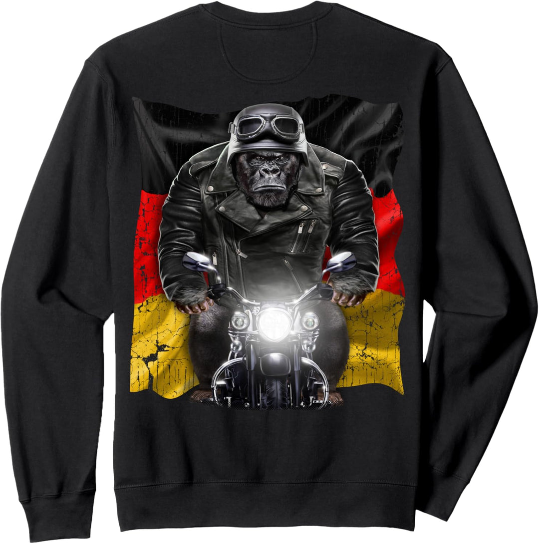 Gorilla auf einem Motorrad mit Flagge von Deutschland Sweatshirt