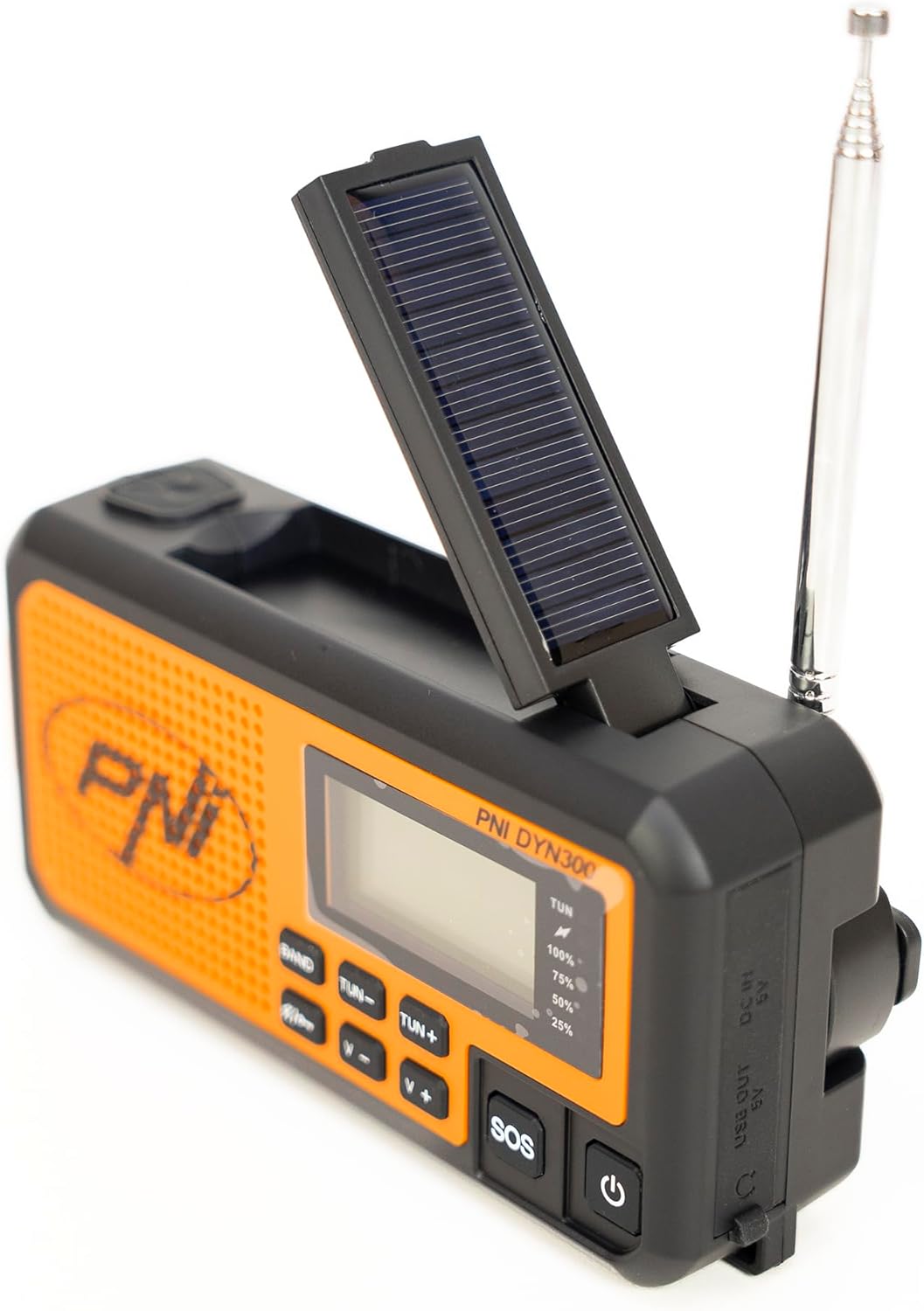 Tragbares Radio PNI DYN300, mit Dynamo, Solarladung, Taschenlampe, Powerbank 4000 mAh, SOS, IPX3, Or