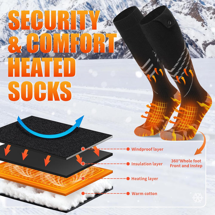 Beheizbare Socken Herren Damen Beheizte Socken mit 5000mAh/ 5V Wiederaufladbare Batterie, 4 Einstell