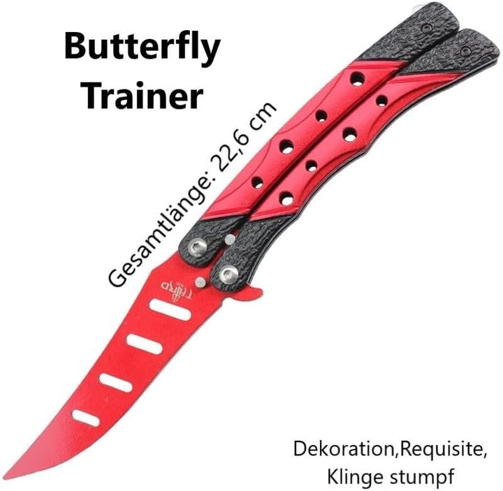 NEU Butterfly Trainer Balisong 22,5cm Aluminum red für Sammler Gamer Fans von CSGO CS2 Messer Knife