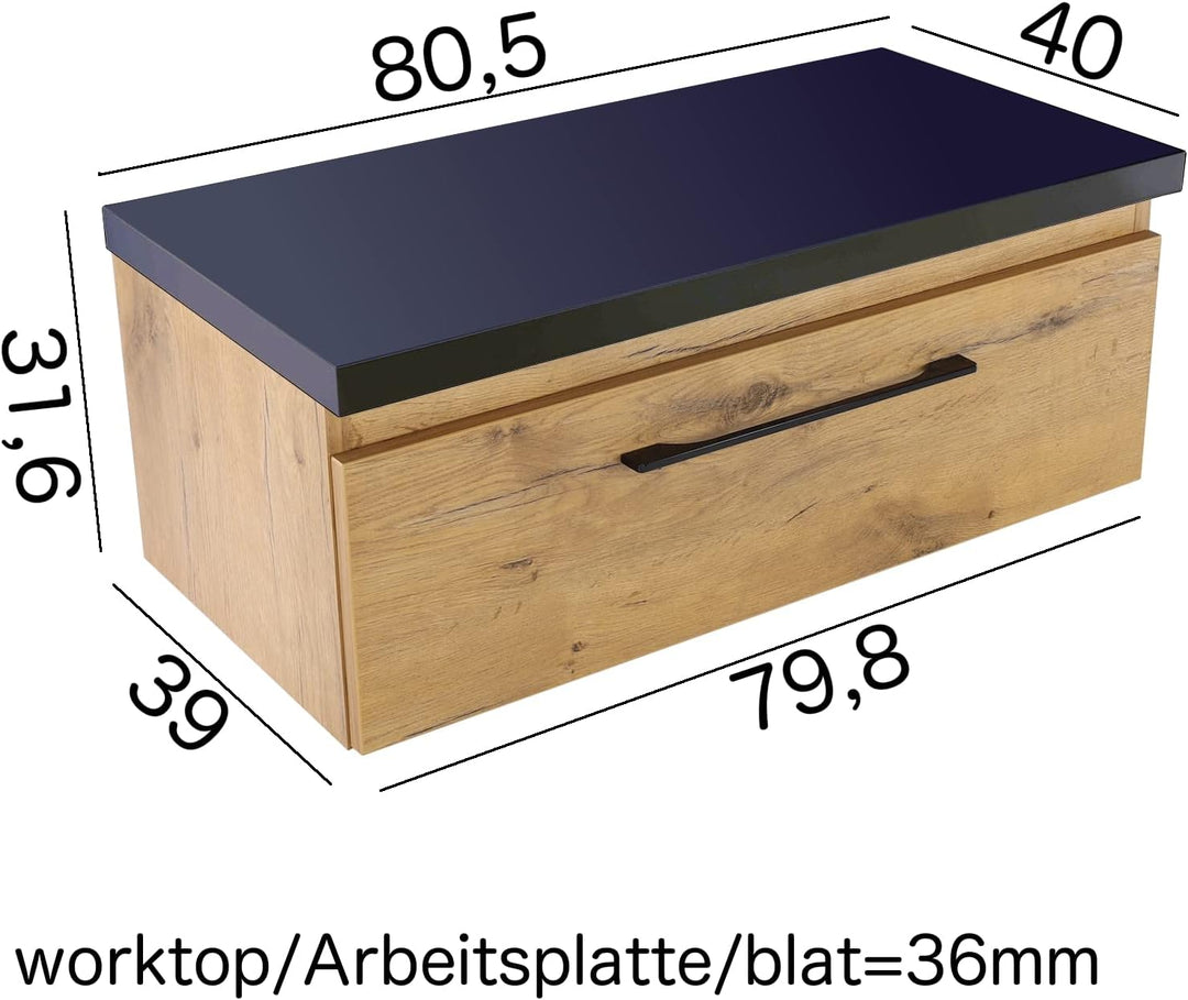 paplinskimoebel Badezimmer Badmöbel Unterschrank Schrank Waschbecken + schwarzes Oberteil 80,5 x 39