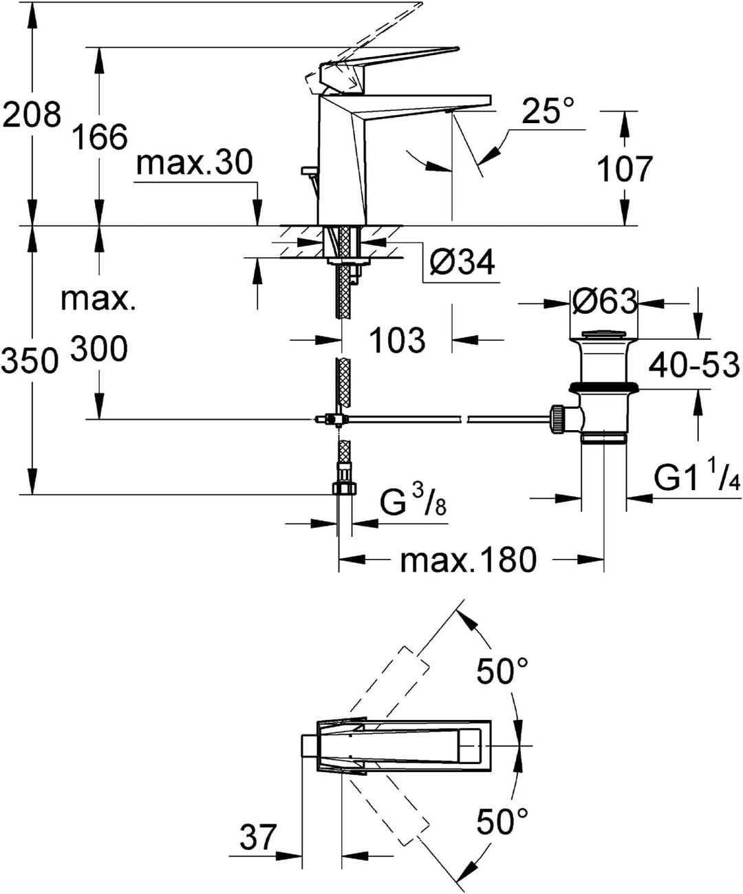 GROHE Allure Brilliant - Einhand- Waschtischarmatur (wassersparend, M-Size, schnelle Befestigung, in