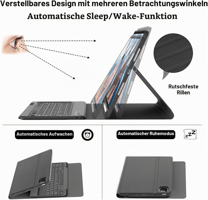Tastatur Hülle für iPad Pro 12,9 (6/5/4/3 Gen), Deutsches QWERTZ, Magnetisch Abnehmbarer Bluetooth T