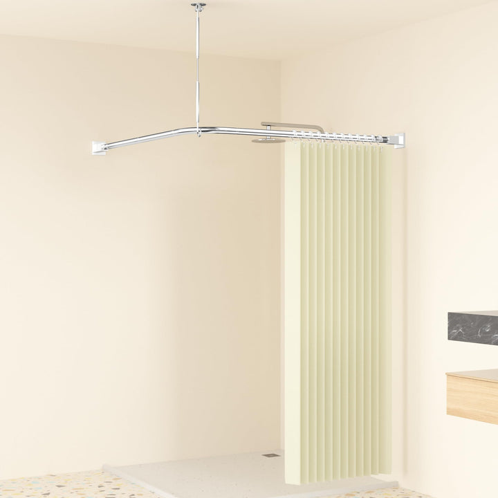 Duschvorhangstange L Form Ohne Bohren Ecke Halterung 95x95 cm - Duschstange Für Duschvorhang Badewan