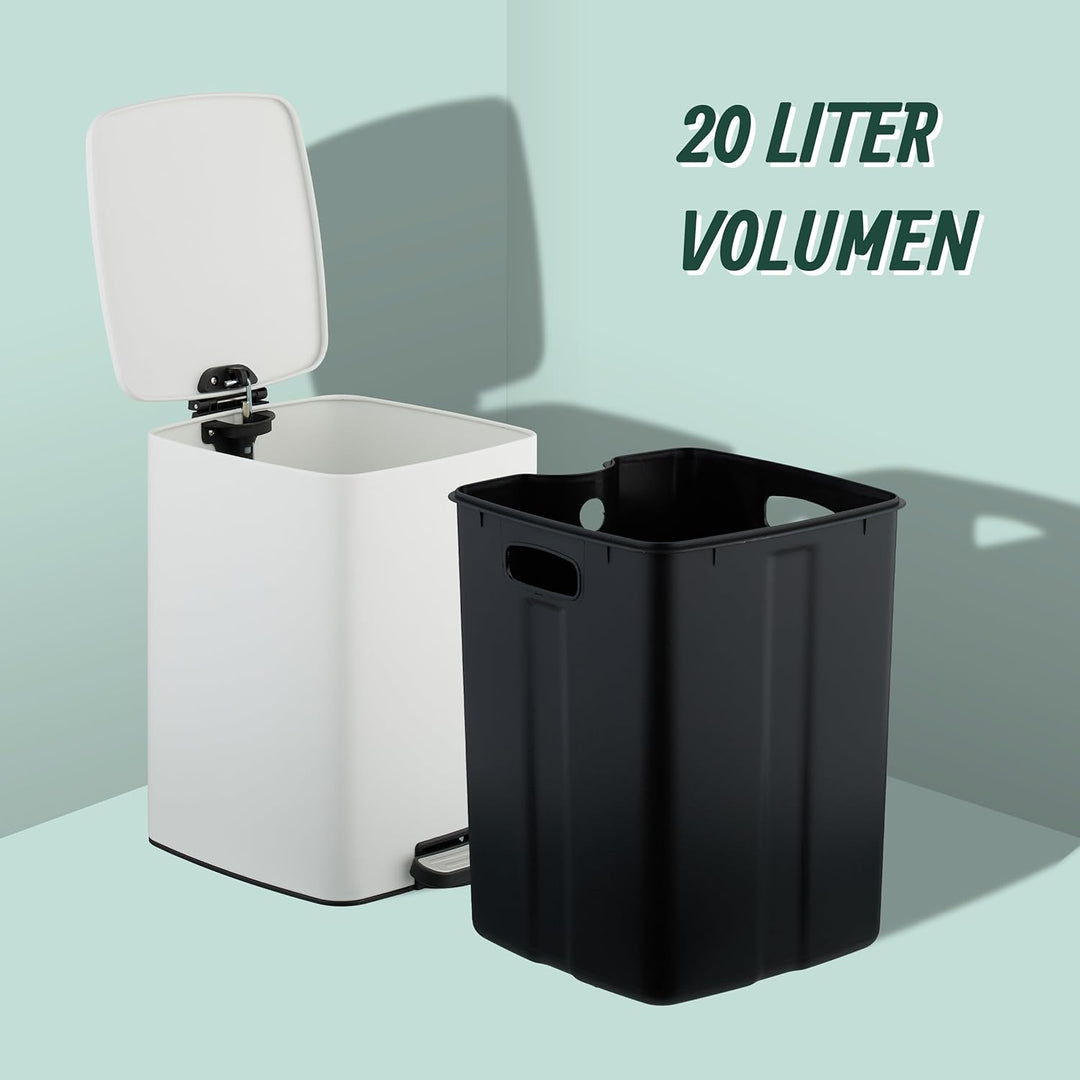 Relaxdays Mülleimer Küche, 20 Liter, entnehmbarer Inneneimer, Fusspedal, mit Müllbeutel, Tretmülleim