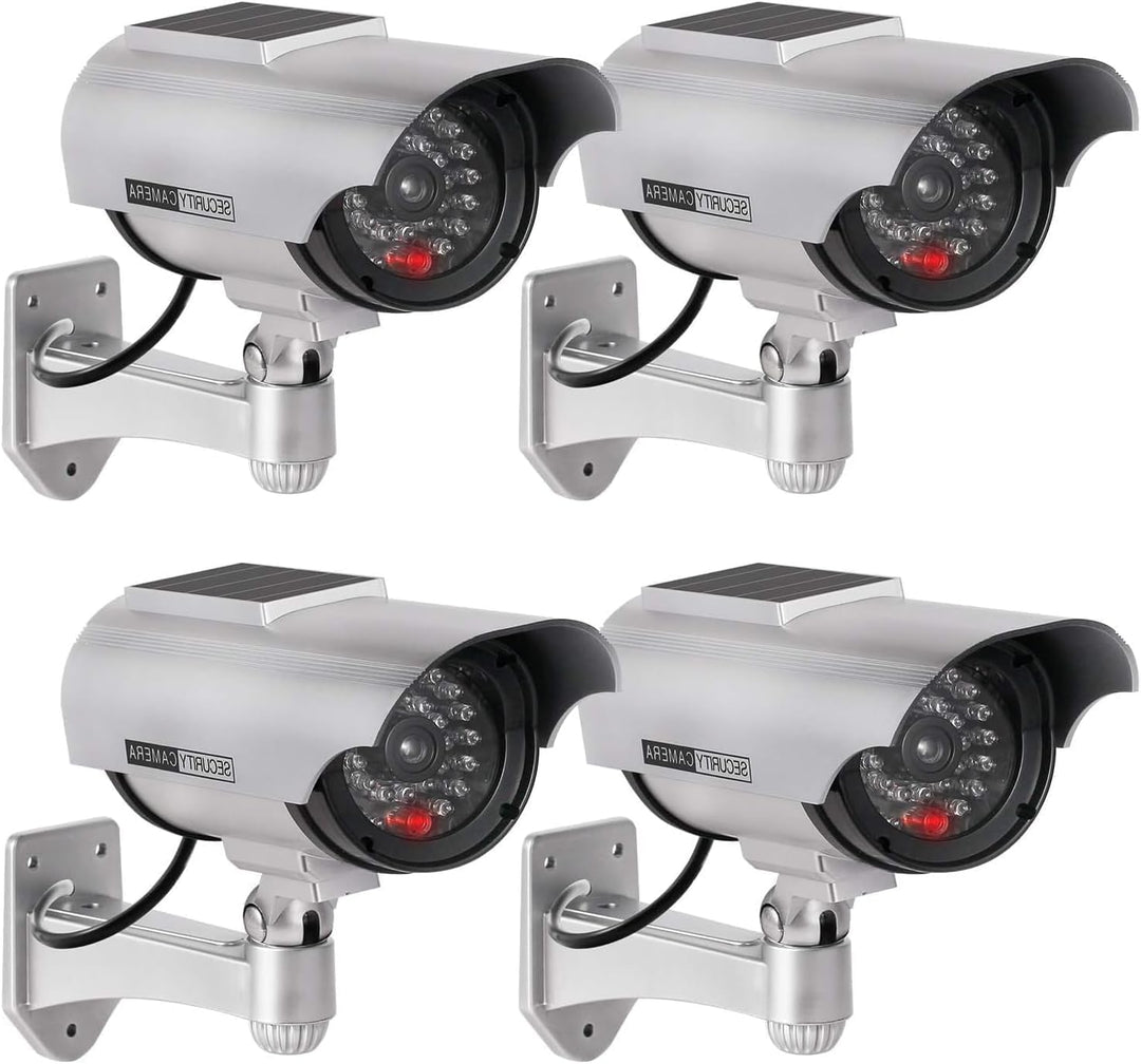 4 Stück Solar Dummy Kamera Fake Überwachung Kamera CCTV mit Blinkendem LED Licht Sicherheitskamera,