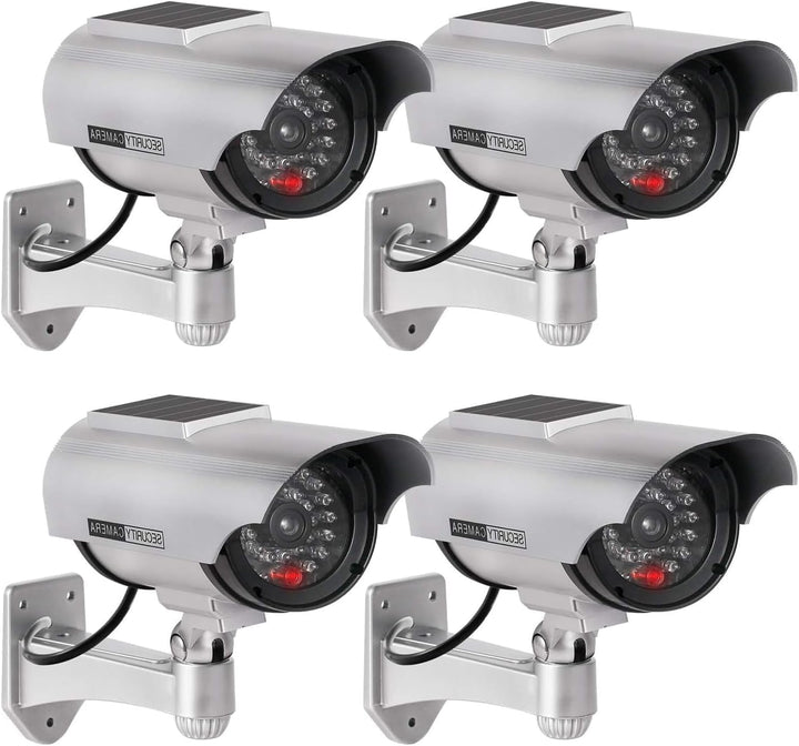4 Stück Solar Dummy Kamera Fake Überwachung Kamera CCTV mit Blinkendem LED Licht Sicherheitskamera,